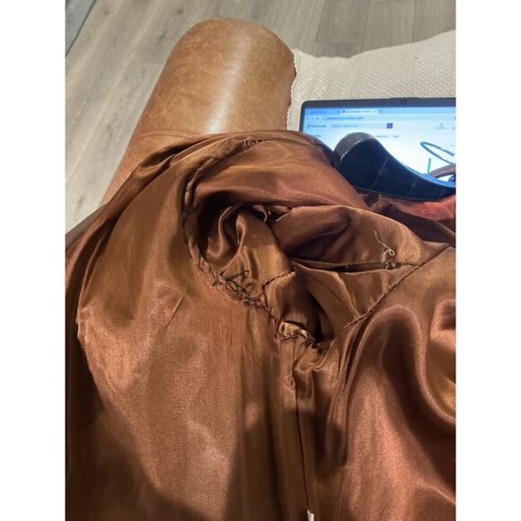 Vintage Womens Long Leather Suede Patchwork Trench Coat Size 16 Western Cowboy - Picture 10 of 13